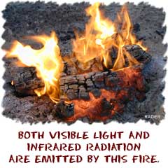 Both visible light and infrared radiation are emitted by this campfire.